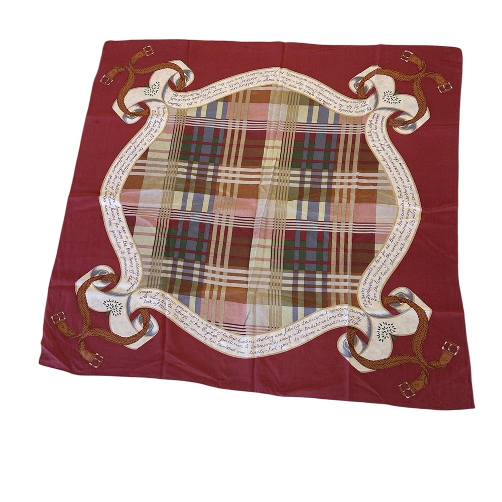 Mulberry Women’s Square Silk Scarf Plaid Equestrian Style